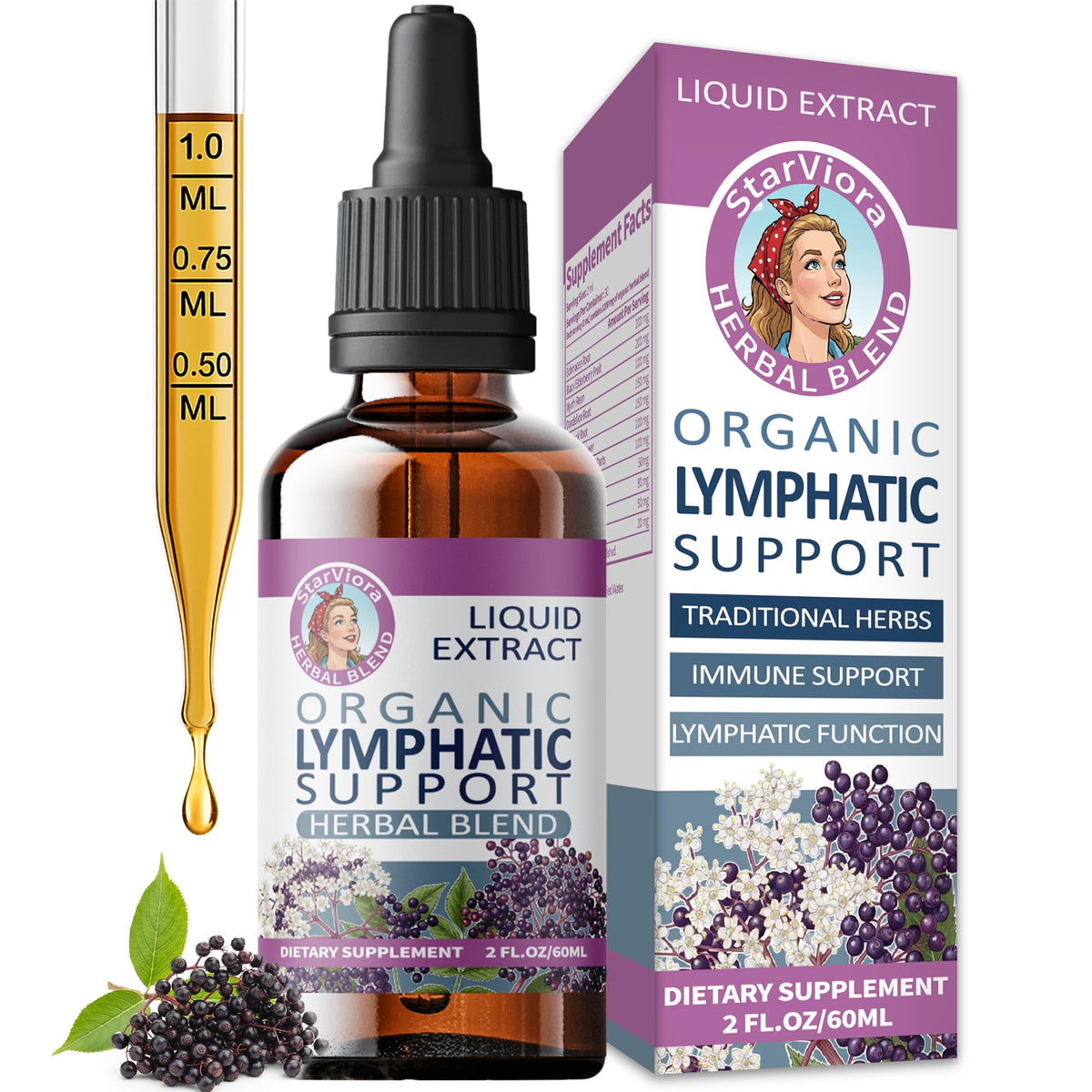 Flacon de gouttes de soutien lymphatique StarViora 60 mL