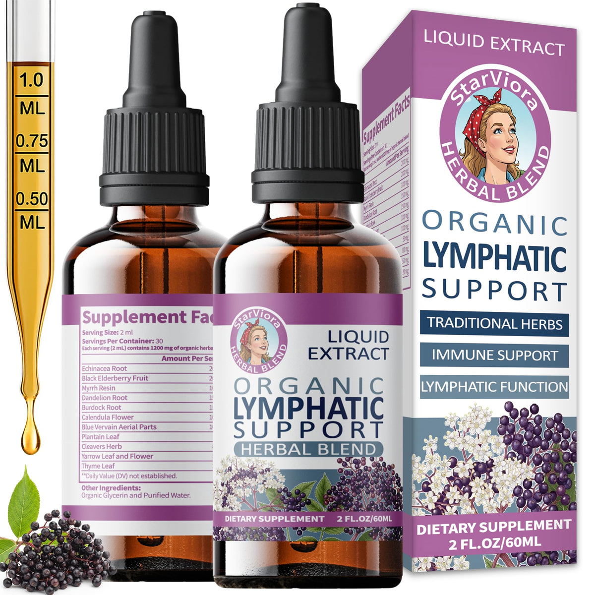 Flacon de Gouttes de Soutien Lymphatique StarViora 60 mL avec étiquette
