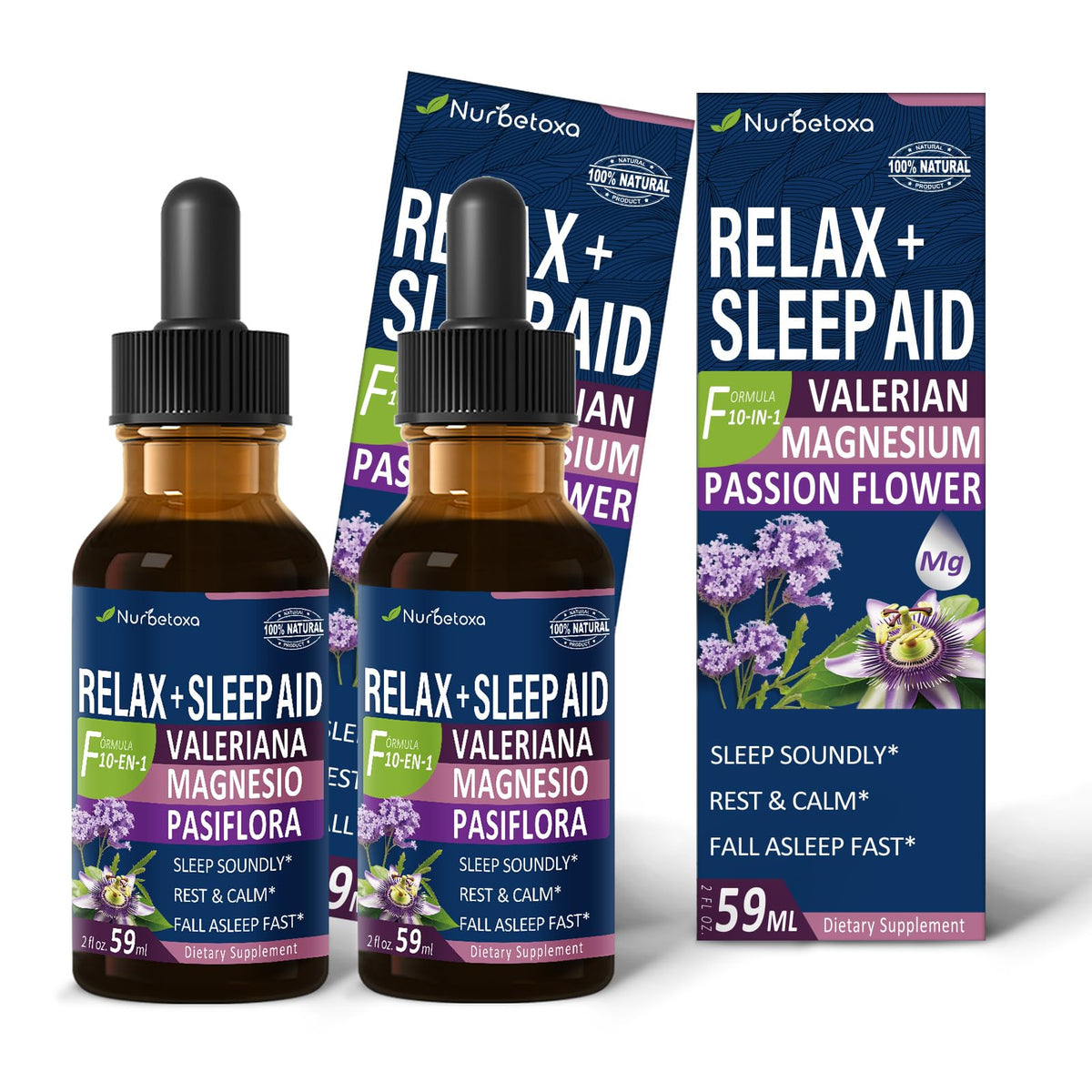 Flacon de gouttes de valériane Nurbetoxa 120 ml avec étiquette