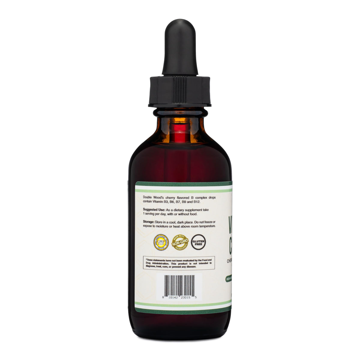 Flacon de gouttes de vitamine B-Complex Double Wood avec arrière-plan naturel