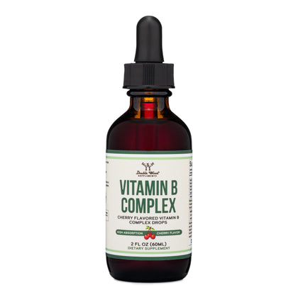 Flacon de gouttes de vitamine B-Complex Double Wood, saveur cerise, vue avant