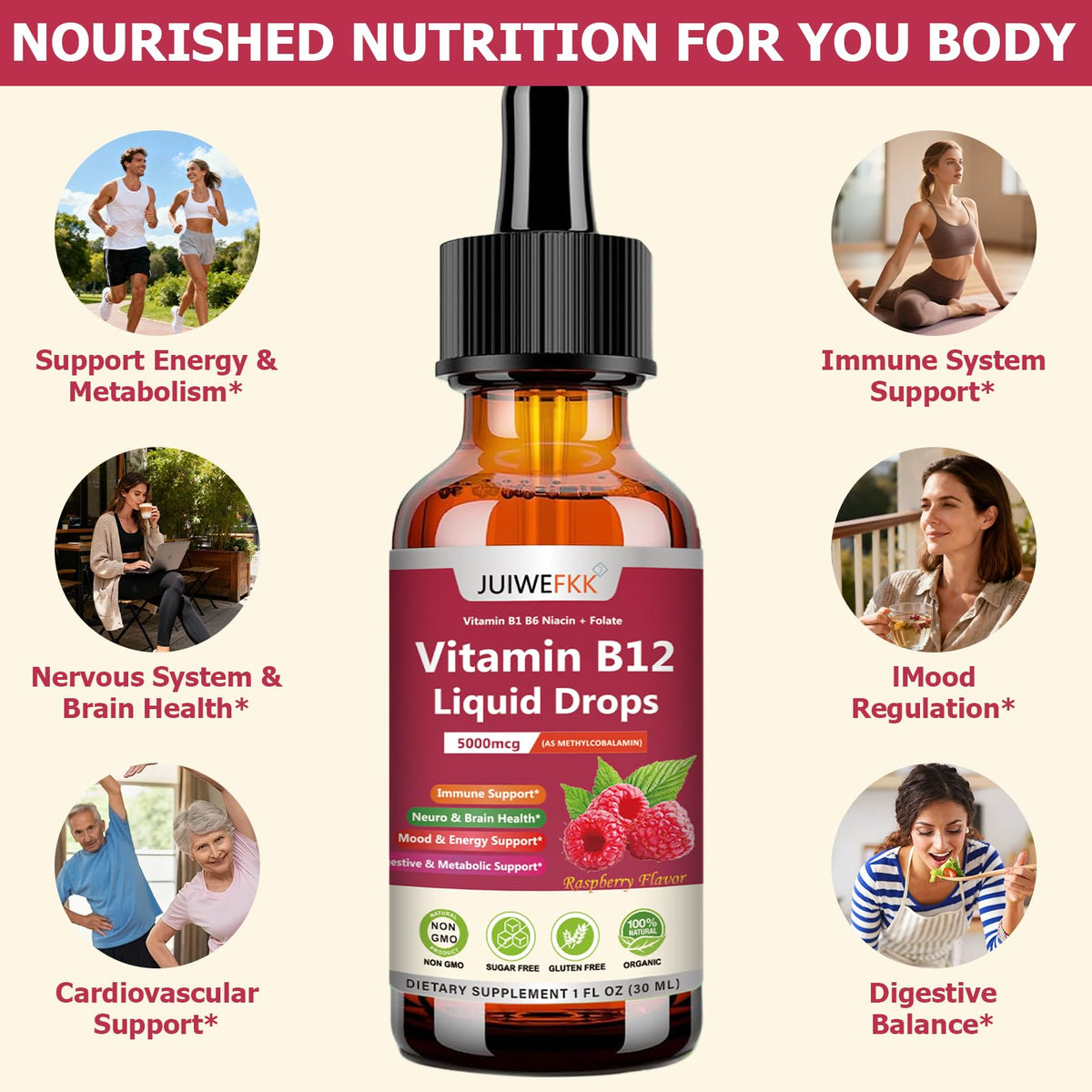 Flacon de gouttes de vitamine B12 JUIWEFKK avec compte-gouttes