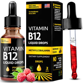 Flacon de gouttes de vitamine B12 vegan Salt Lake Supplements 60 x 5000 mcg