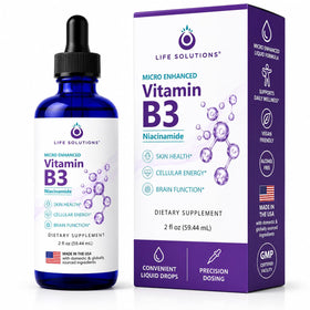 Flacon de Gouttes de Vitamine B3 Niacinamide Life Solutions 59 ml vue de face