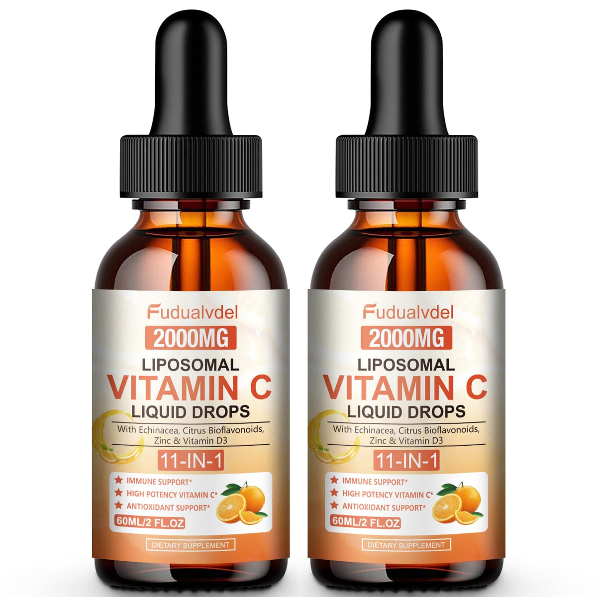 Flacon de gouttes de vitamine C liposomale Fudualvdel 2000mg vue de face