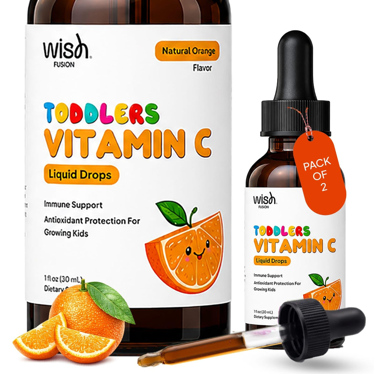 Flacon de gouttes de vitamine C Wish Fusion 30 ml avant