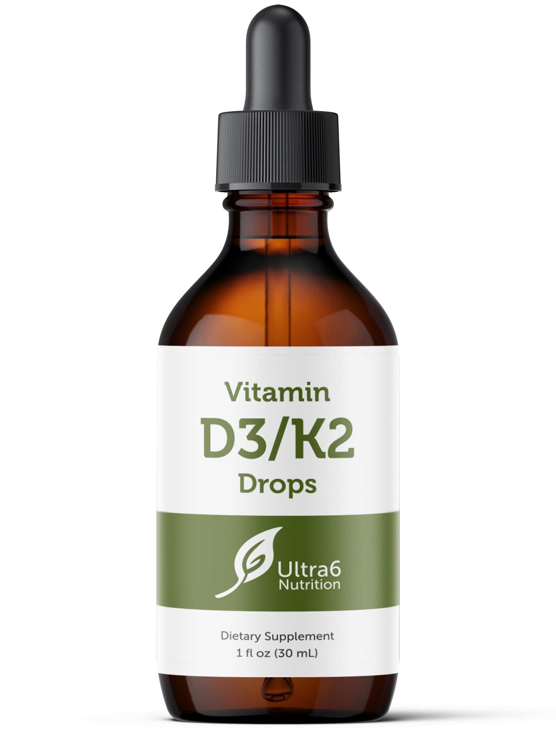 Flacon de gouttes de vitamine D et K2 Ultra6 Nutrition 30 ml vue de face