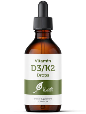 Flacon de gouttes de vitamine D et K2 Ultra6 Nutrition 30 ml vue de face