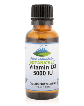 Flacon de gouttes de vitamine D3 5000 IU Pure Mountain Botanicals, vue de face