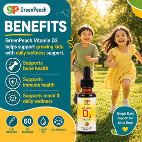 Flacon de gouttes de vitamine D3 bio GreenPeach avec pipette