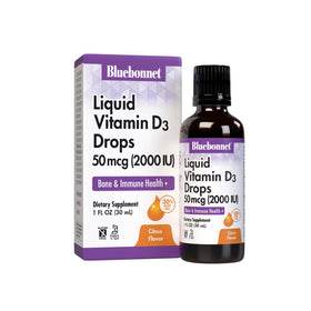 Flacon de gouttes de vitamine D3 BlueBonnet 2000 IU vue de face