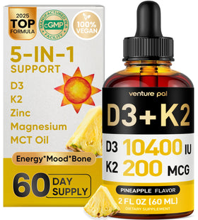 Flacon de gouttes de Vitamine D3 K2 5-en-1 de Venture Pal avec étiquette