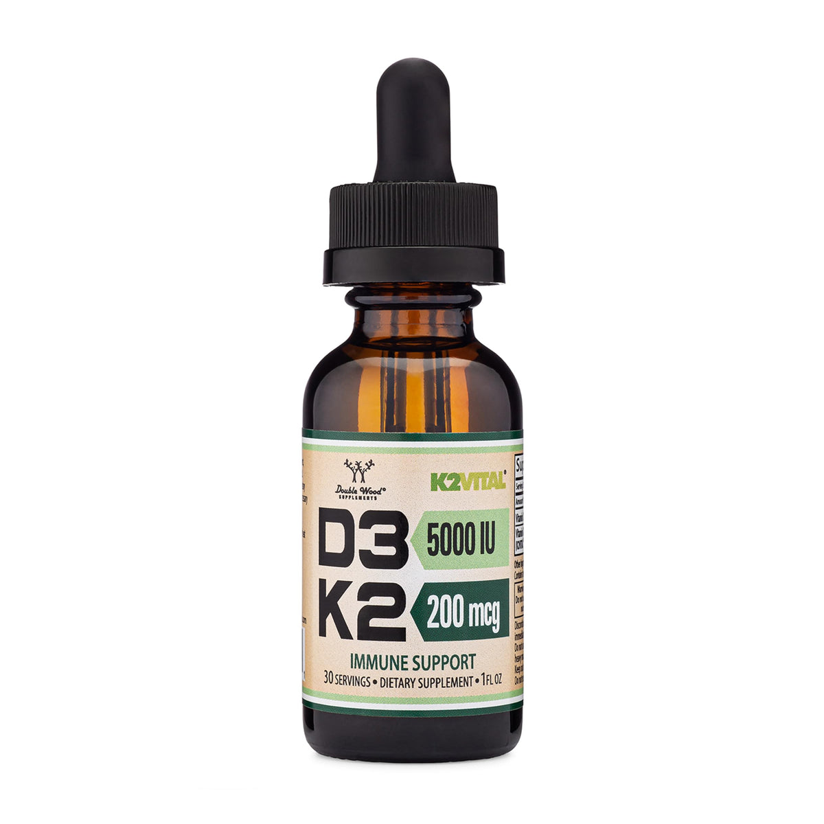 Flacon de gouttes de vitamine D3 + K2 Double Wood 5 000 UI 200 mcg
