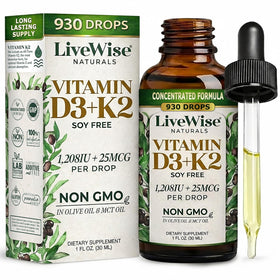 Flacon de gouttes de vitamine D3 K2 Live Wise Naturals vue avant