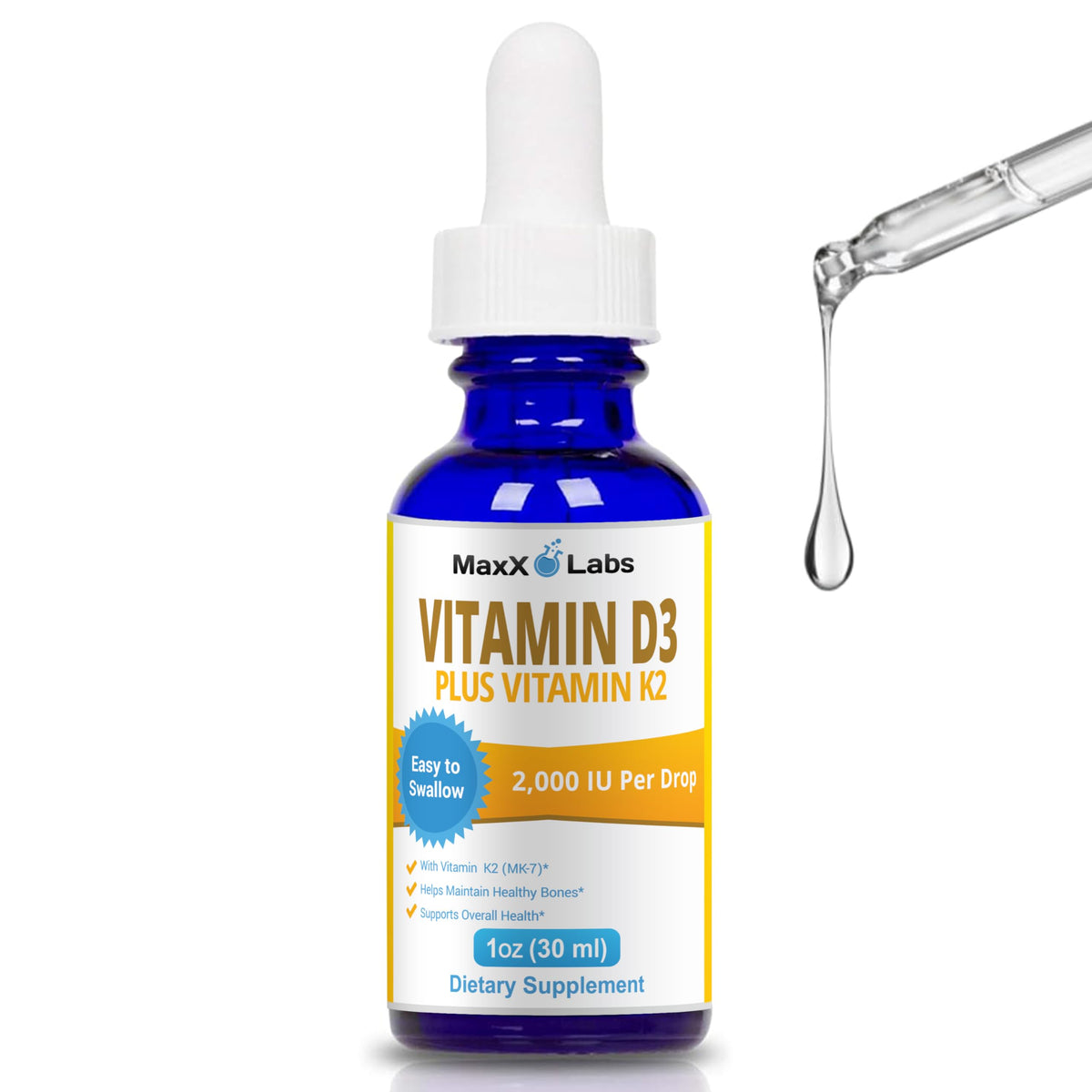 Flacon de gouttes de Vitamine D3 K2 MaxX Labs 30 ml
