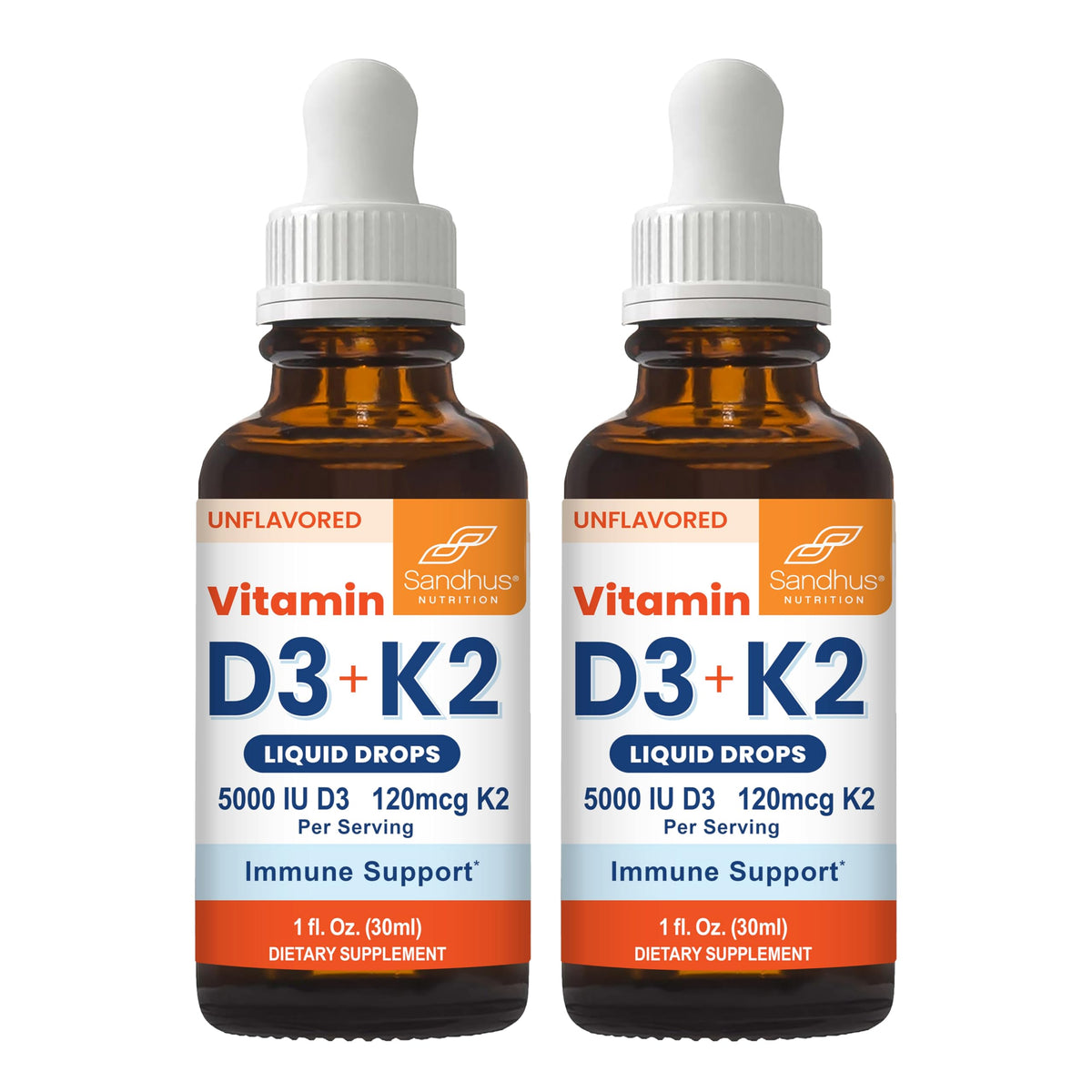 Flacon de gouttes de vitamine D3 K2 Sandhu's 5000 IU 120 mcg