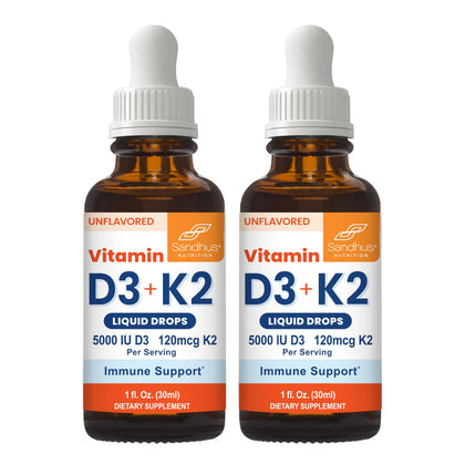 Flacon de gouttes de vitamine D3 K2 Sandhu's 5000 IU 120 mcg