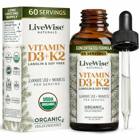 Flacon de gouttes de vitamine D3 K2 Vegan Live Wise Naturals 5000 IU