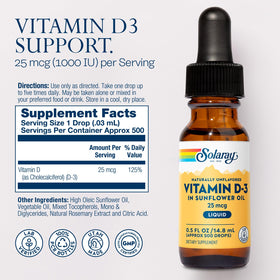 Flacon de Gouttes de Vitamine D3 SOLARAY avec compte-gouttes
