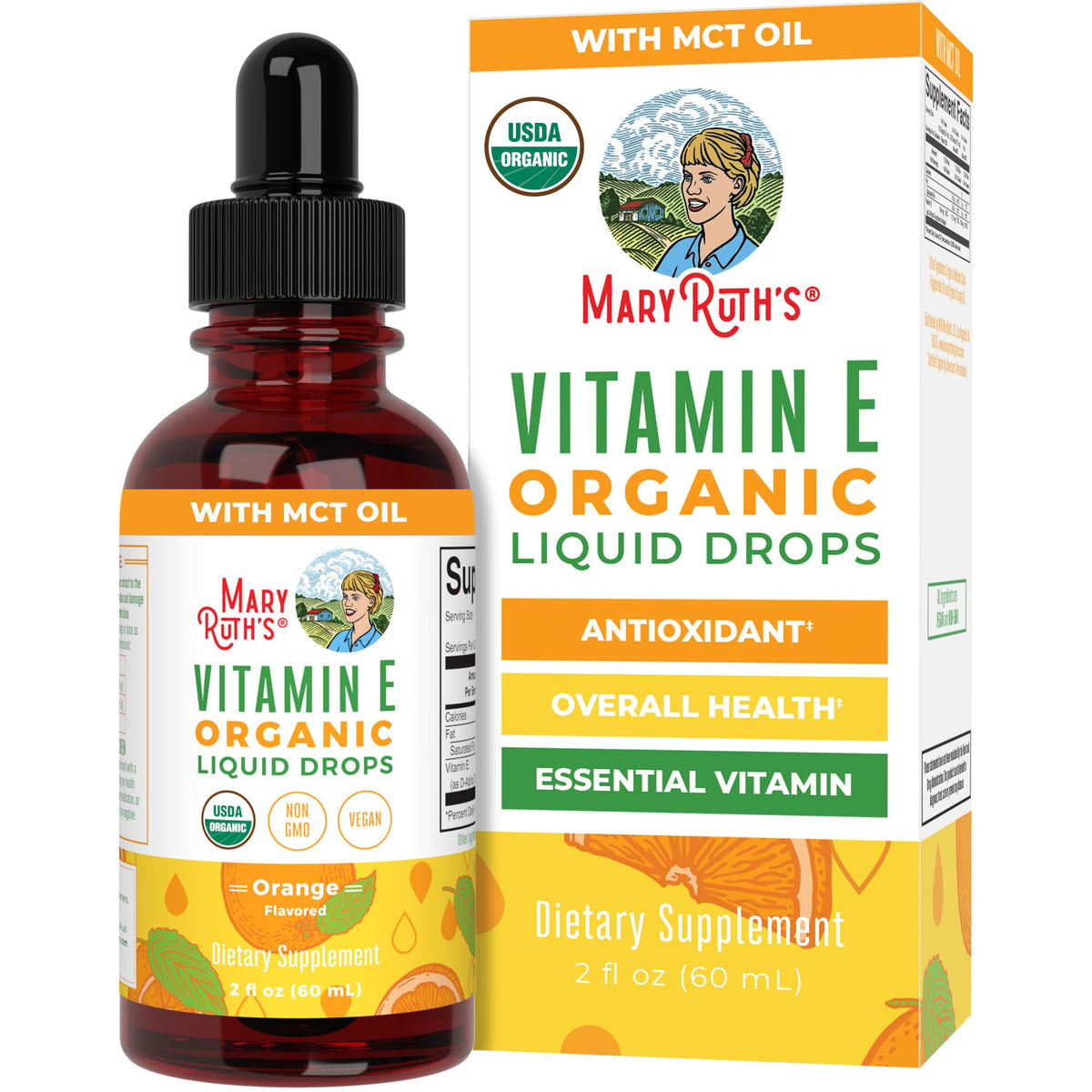 Flacon de gouttes de vitamine E MARYRUTH'S, 2 oz, vue de face