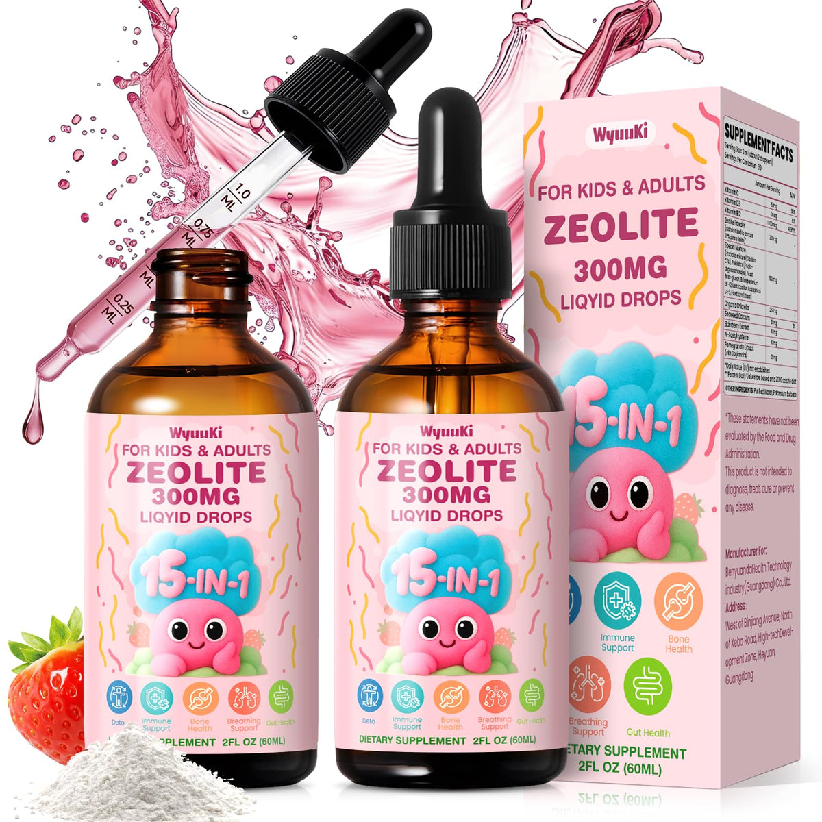 Flacon de gouttes de zéolite WyuuKi 300mg 120ml vue avant
