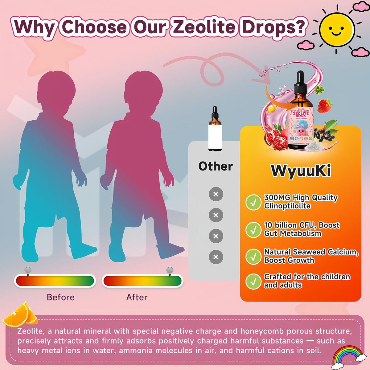 Flacon de gouttes de zéolite WyuuKi avec arrière-plan naturel