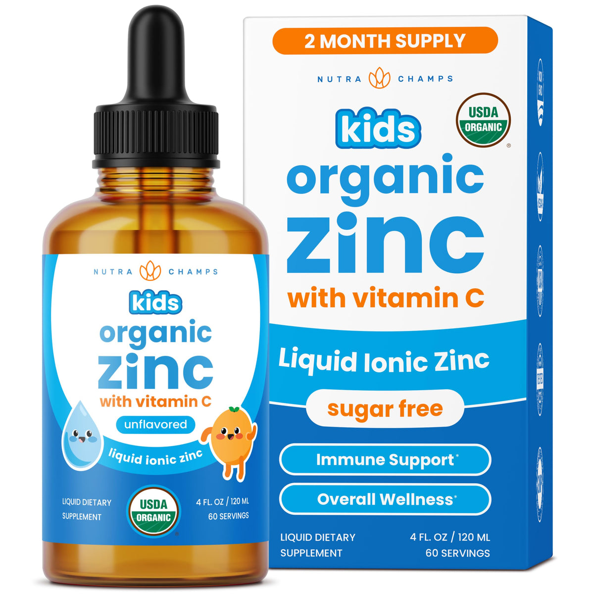Flacon de gouttes de zinc liquide NutraChamps pour enfants, 118 ml
