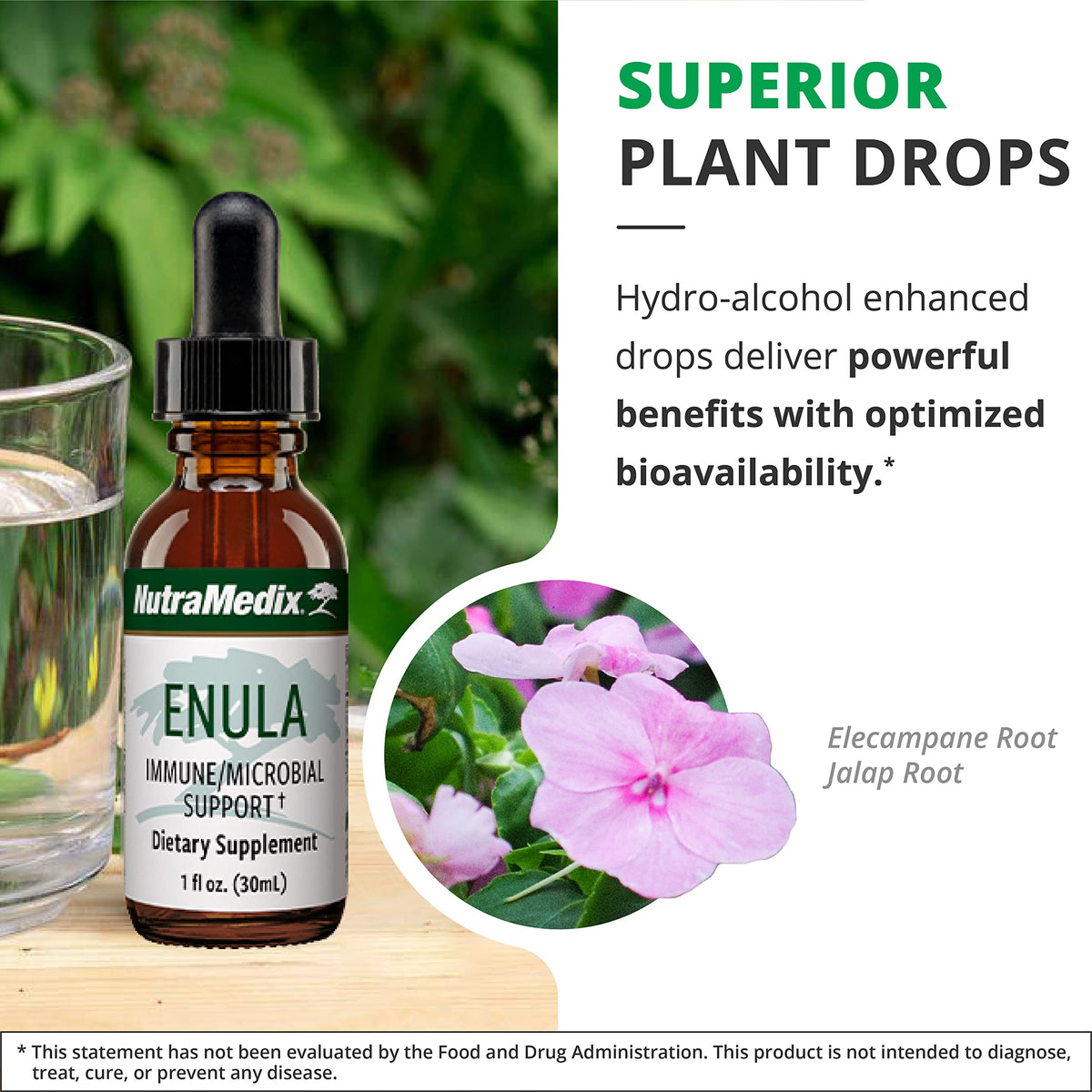 Flacon de gouttes Enula de NutraMedix avec étiquette visible