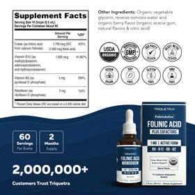 Flacon de gouttes FolinicActive™ avec fruits et boissons en arrière-plan