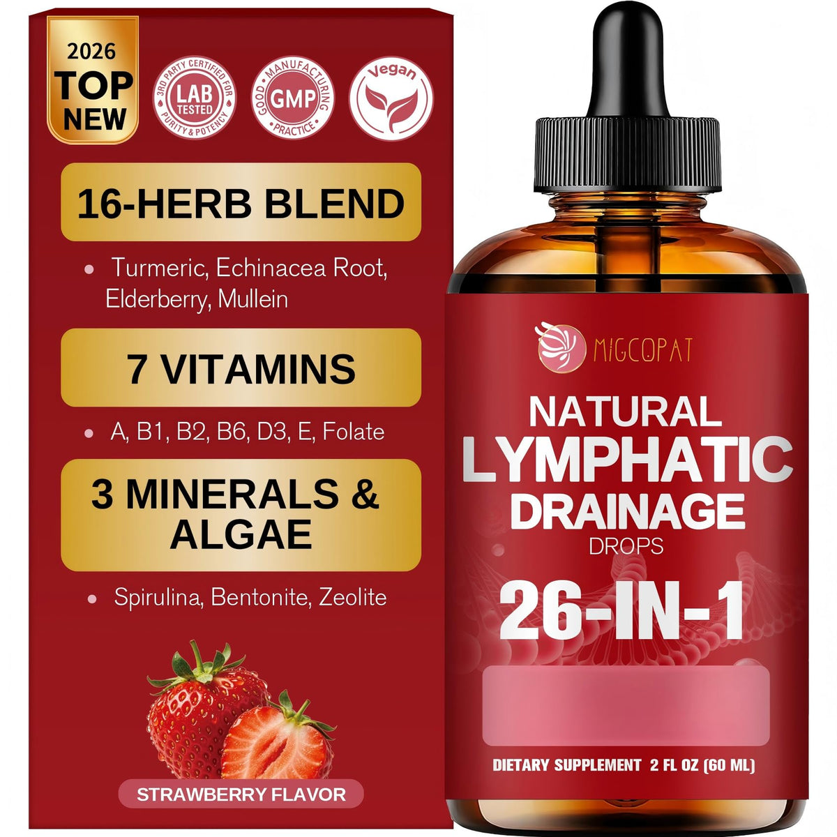 Flacon de gouttes liposomales Migcopat de 60 mL avec étiquette visible