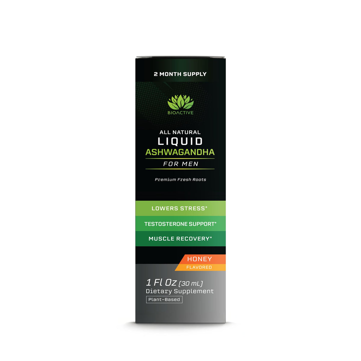 Flacon de gouttes liquides Ashwagandha BIOACTIVE avec ingrédients
