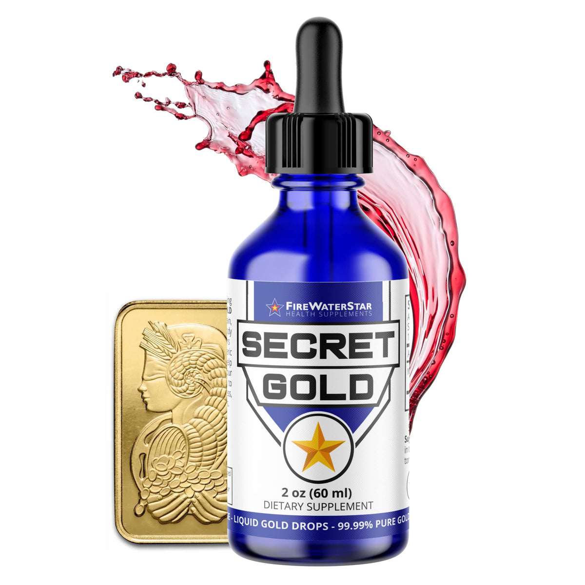 Flacon de gouttes liquides d'or colloïdal FIREWATERSTAR 99,99% pur