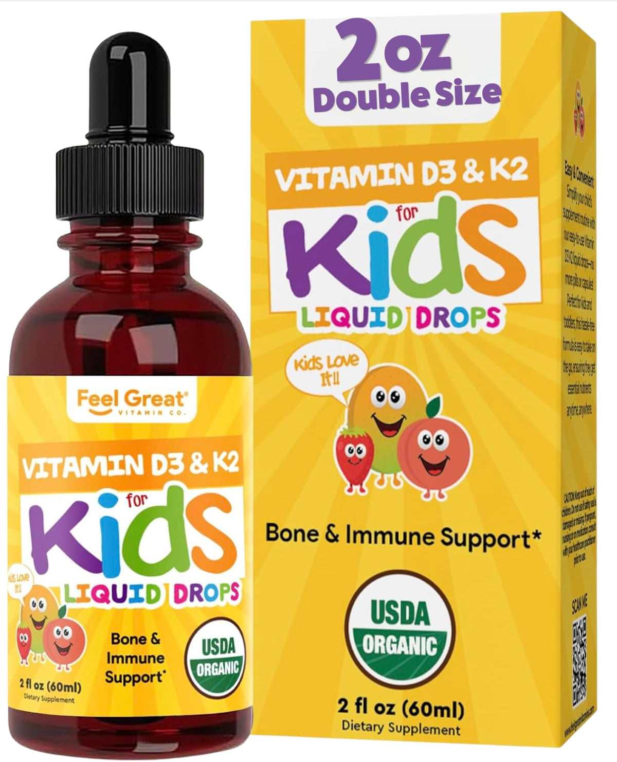 Flacon de gouttes liquides D3 K2 de 60 ml