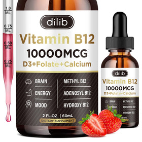 Flacon de gouttes liquides de B12 dilib 10000 mcg vue de face