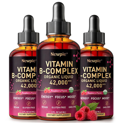 Flacon de gouttes liquides de complexe de vitamines B Newpie vue de face
