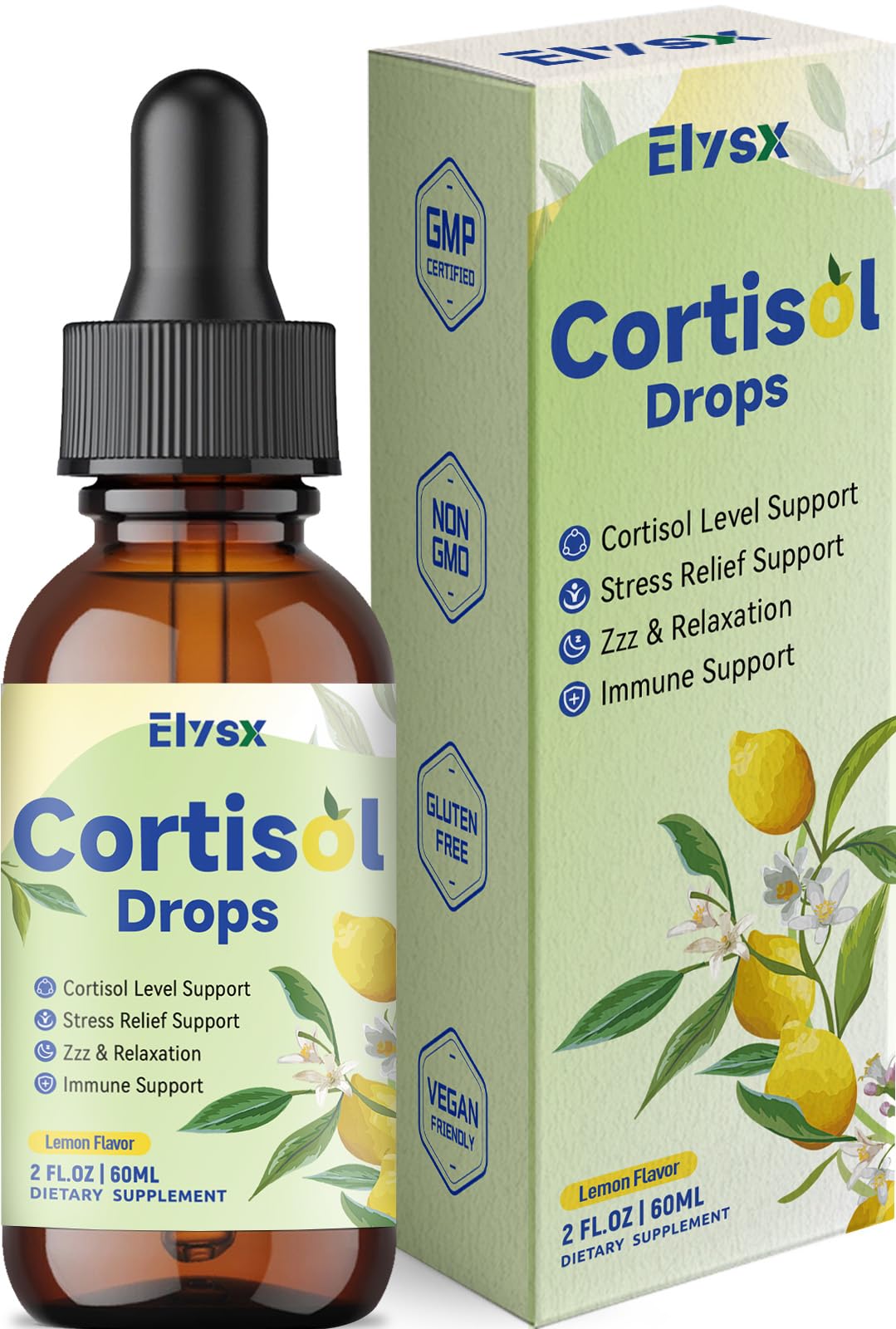 Flacon de gouttes liquides de cortisol Elysx 150g vue de face