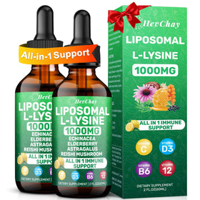 Flacon de gouttes liquides de L-Lysine Liposomale 1000mg HevChay vue de face