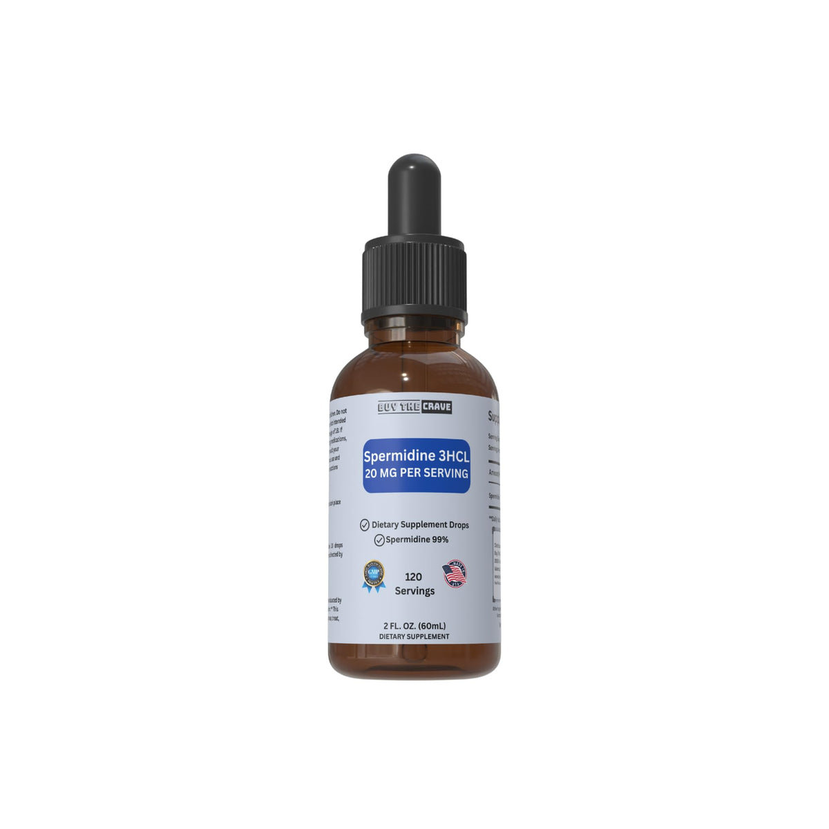 Flacon de gouttes liquides de spermidine BUY THE CRAVE 20 mg, vue avant