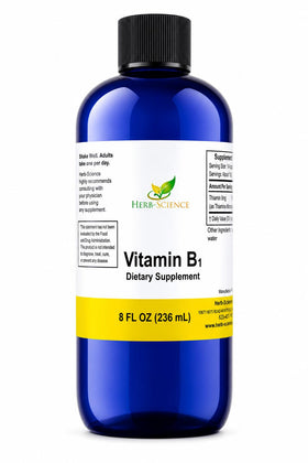 Flacon de gouttes liquides de Vitamine B1 d'Herb-Science, 8 fl oz, vue de face