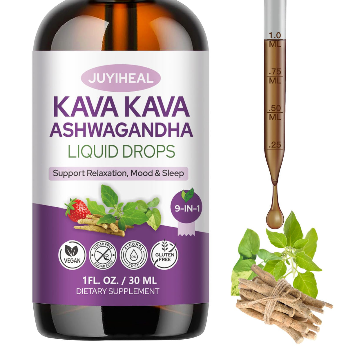 Flacon de gouttes liquides Kava Kava JUYIHEAL 30 ml vue de face