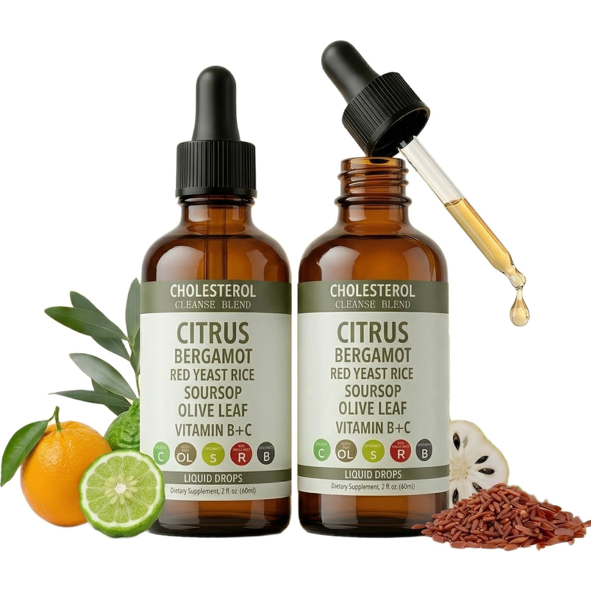 Flacon de gouttes liquides Sentk 2 Fl Oz pour cholestérol, étiquette avant