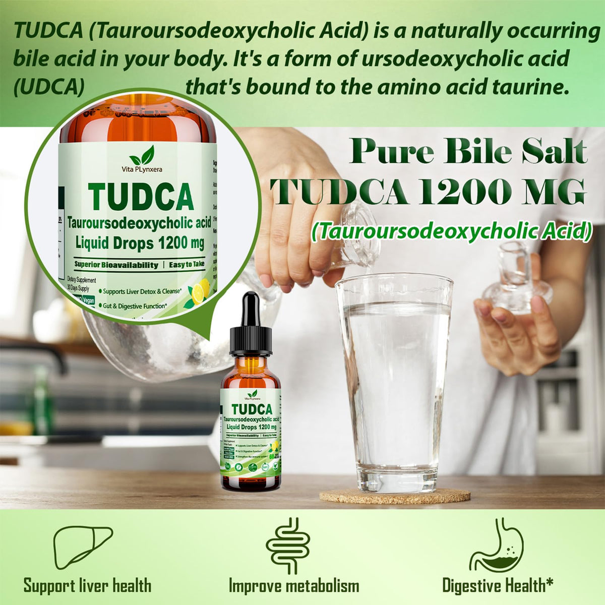Flacon de gouttes liquides TUDCA avec compte-gouttes