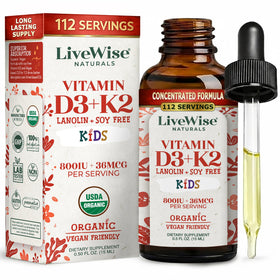Flacon de gouttes liquides Vitamine D3 K2 pour enfants, 112 servings