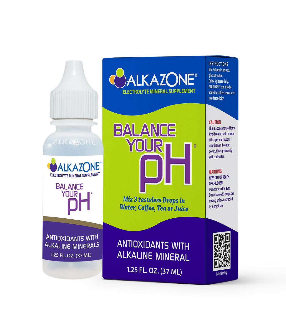 Flacon de gouttes minérales alcalines Alkazone 1,25 Oz vue avant