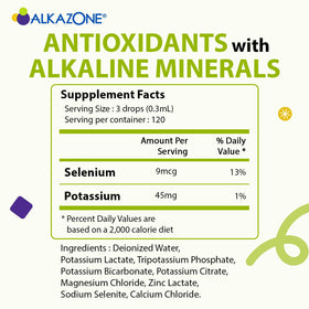 Flacon de gouttes minérales Alkazone avec étiquette et dosage