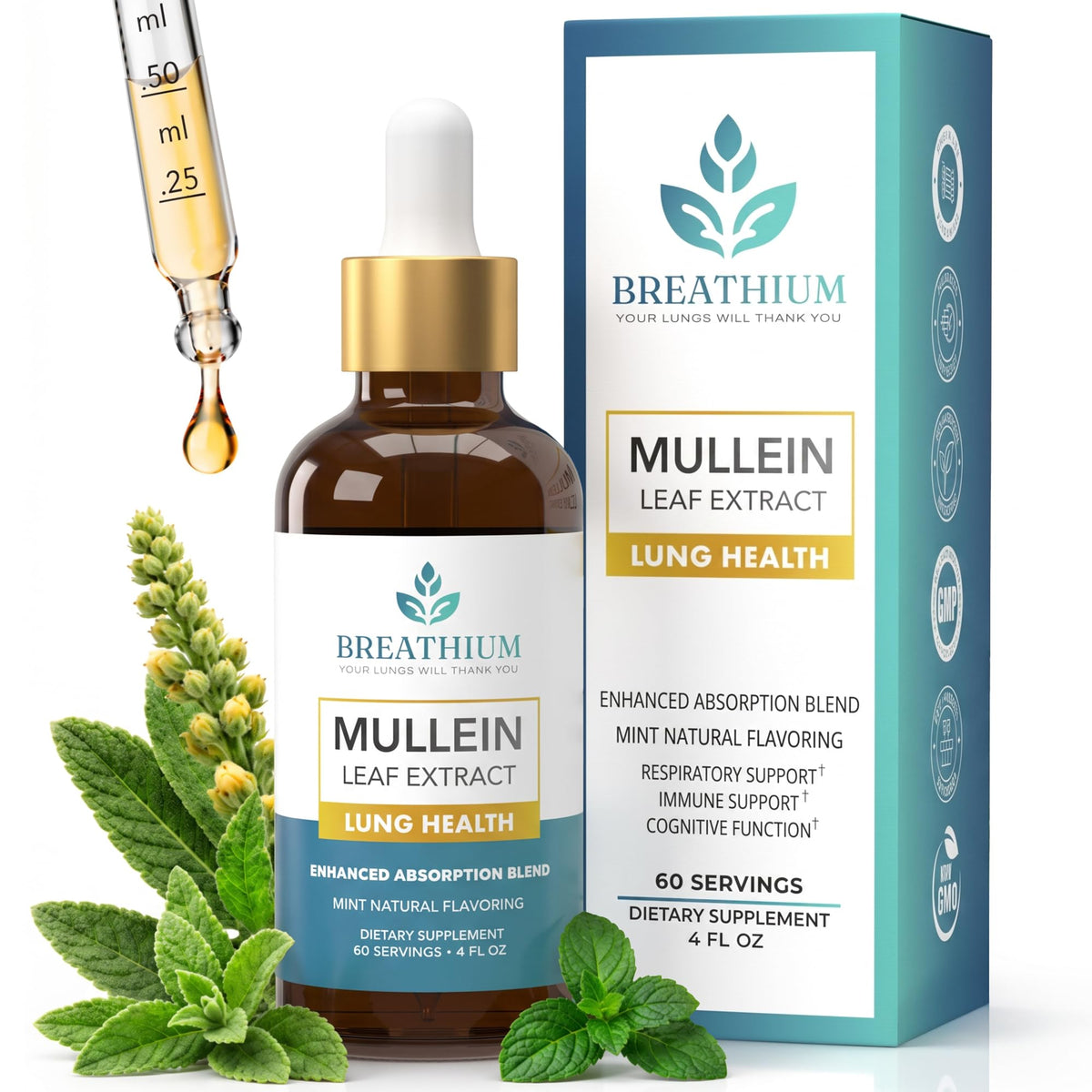 Flacon de gouttes Mullein BREATHIUM 4-en-1 vue de face