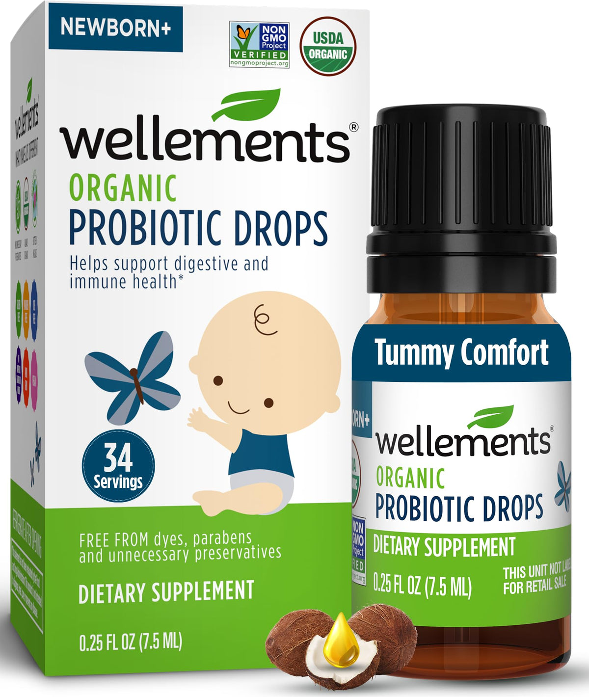 Flacon de gouttes probiotiques bio pour bébé Wellements 0,25 oz