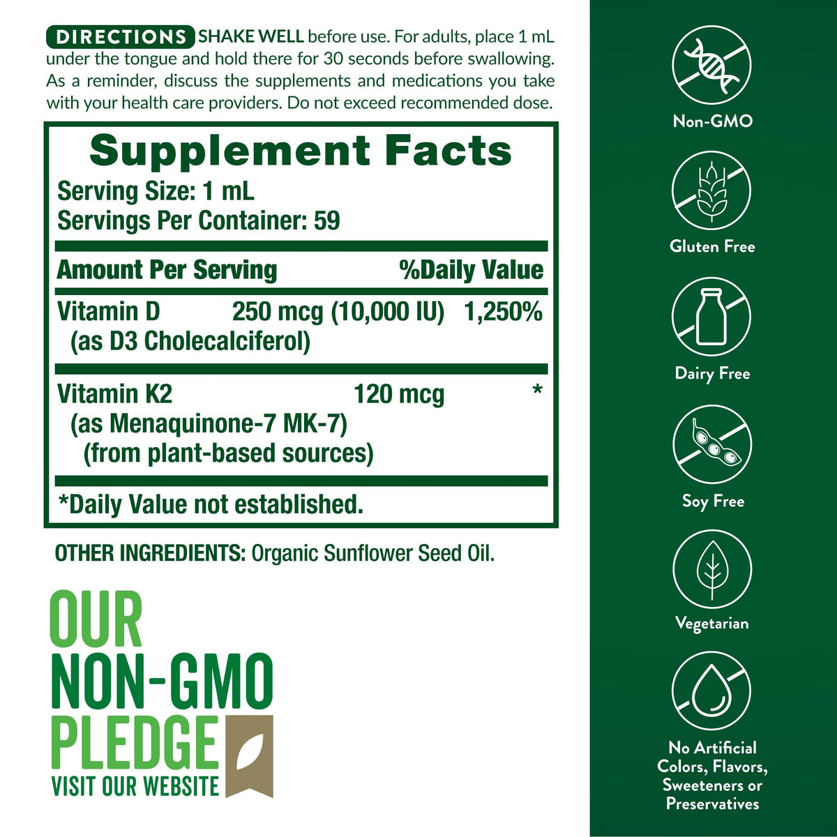 Flacon de gouttes Vitamine D3 K2 Nature's Truth avec compte-gouttes