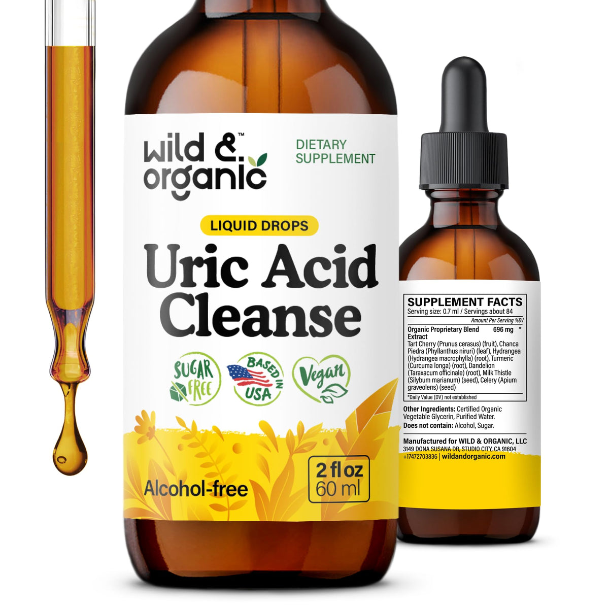 Flacon de gouttes Wild & Organic 2oz vue avant avec étiquette cerise acidulée