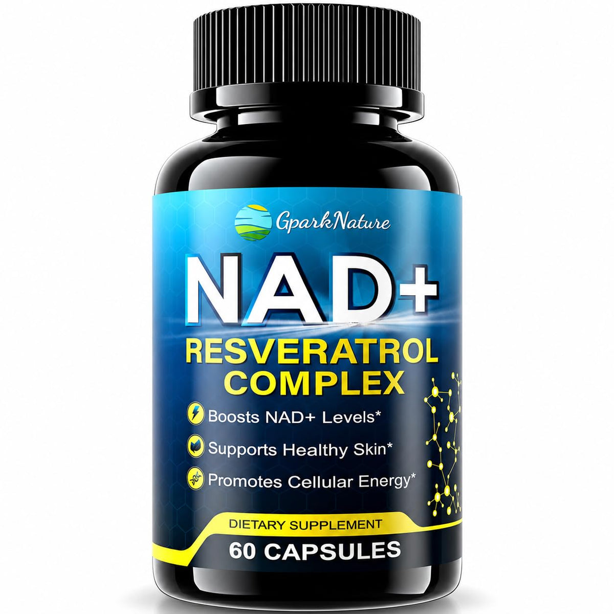 Flacon de GparkNature Complément Alimentaire NAD+ 60 capsules vue de face